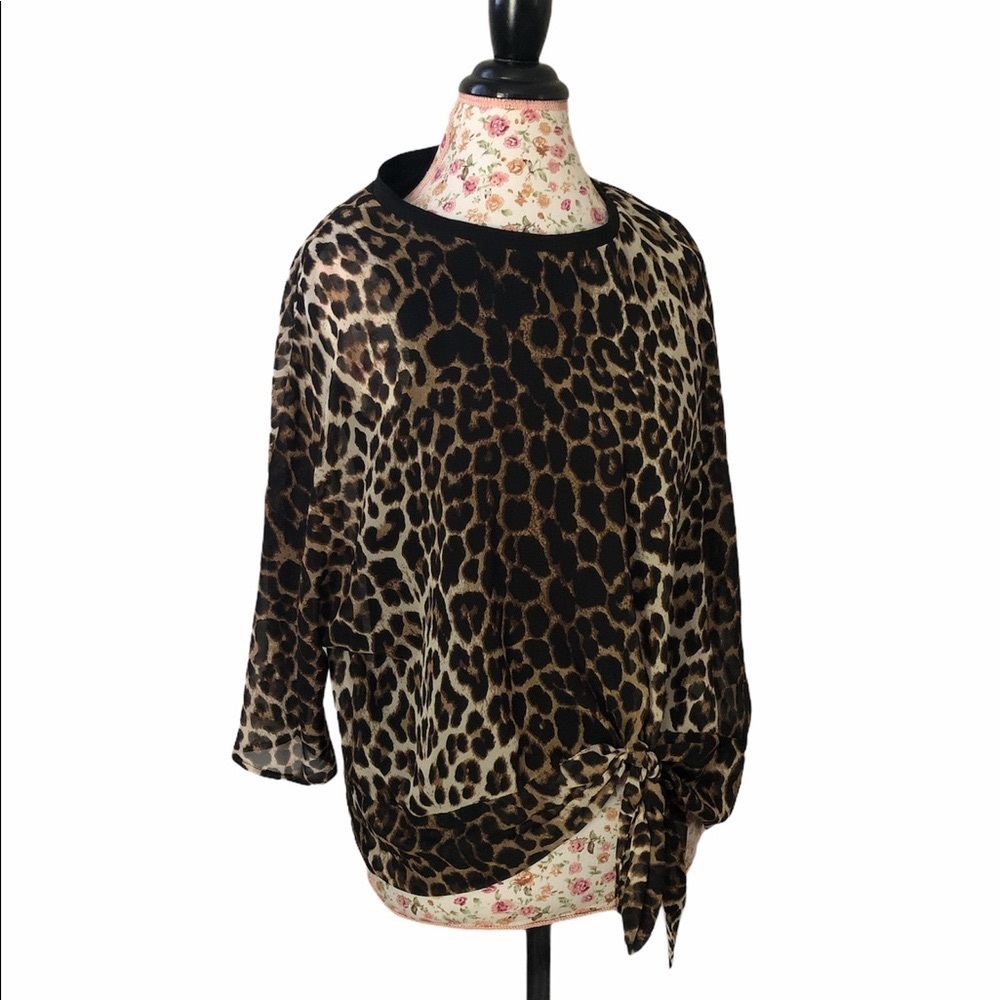 Zara women’s animal print blouse 3/4 sleeve top Sz XS